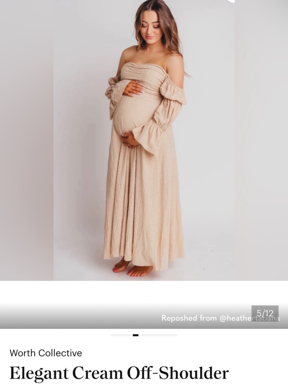 Elegant Cream Off-Shoulder Maternity Maxi Dress